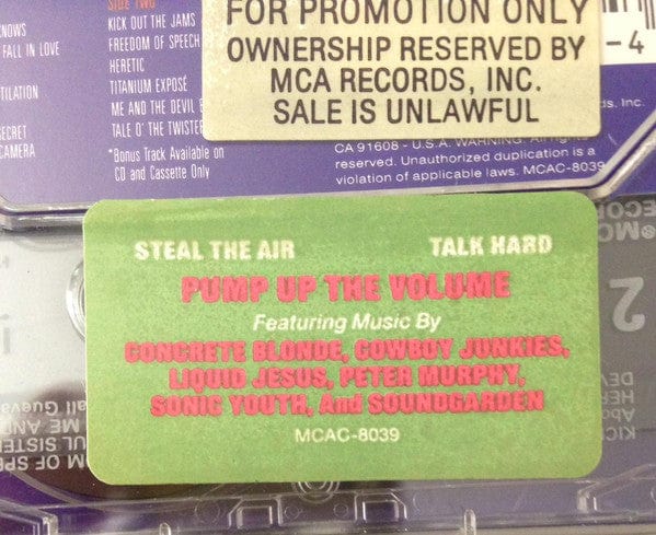 Various – Pump Up The Volume (Music From The Original Motion Picture Soundtrack) (Cassette, MCA Records, 1990) Back Cover