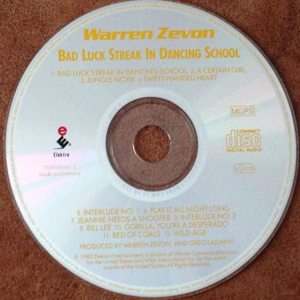 Warren Zevon - Bad Luck Streak In Dancing School (CD) Elektra CD 075596056120