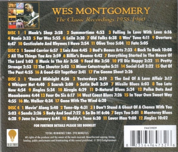 Wes Montgomery – The Classic Recordings 1958-1960 (4xCD, Enlightenment, 2015) Back Cover
