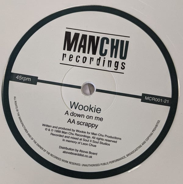 Wookie – Down On Me / Scrappy (12", White, Manchu Recordings, 2021) Front Cover