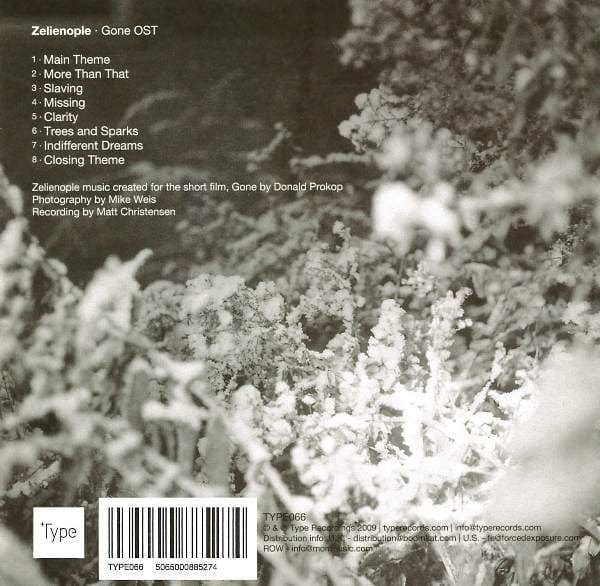 Zelienople – Gone OST (CD, Type, 2009) Back Cover