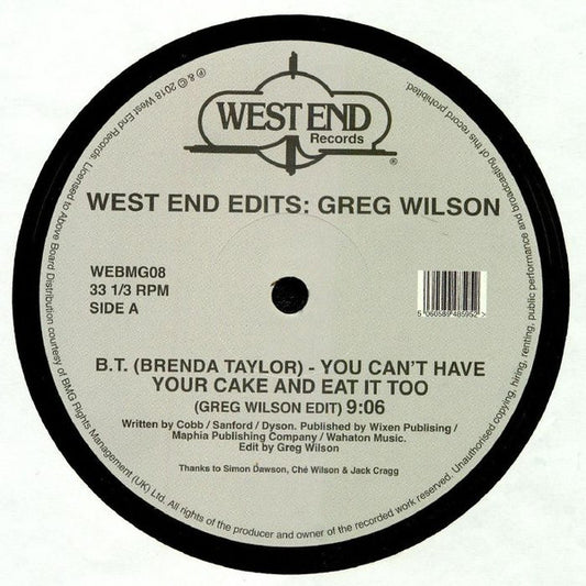 Greg Wilson : West End Edits (2x12")