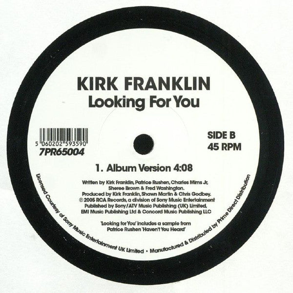 Kirk Franklin – Looking For You (7", RCA Records, 2019) Back Cover