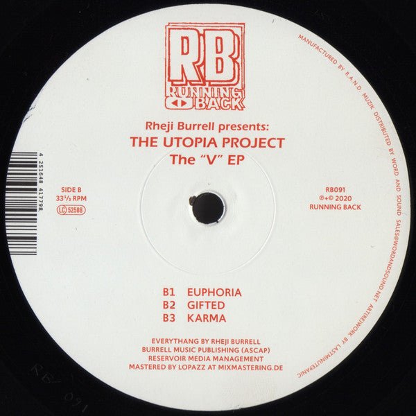 Rheji Burrell Presents: The Utopia Project : The "V" EP (12", EP)