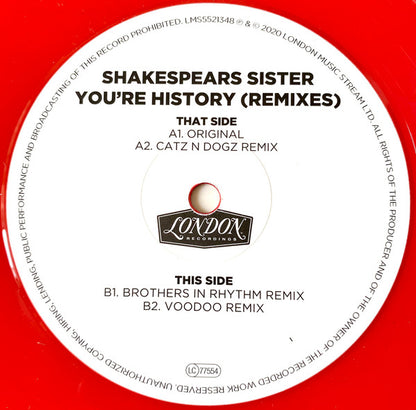 Shakespear's Sister : You're History (Remixes) (12", RSD, Ltd, Red)