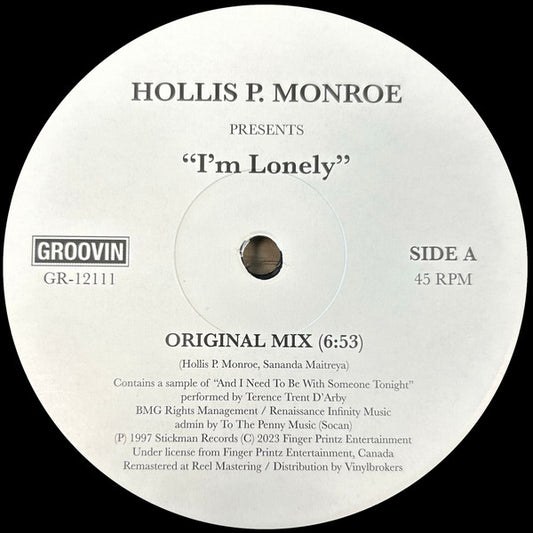 Hollis P. Monroe : I'm Lonely (12", RM)