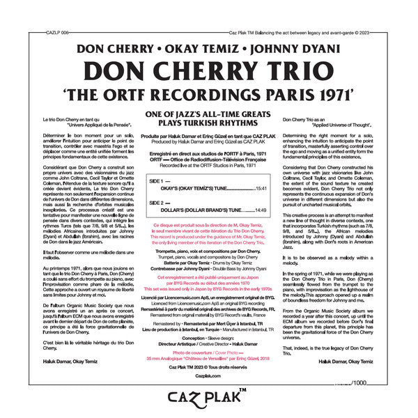 Don Cherry Trio, Don Cherry, Okay Temiz, Johnny Dyani : Live In Paris 1971 (The ORTF Recordings) (LP, Album, Ltd, Num, RM)