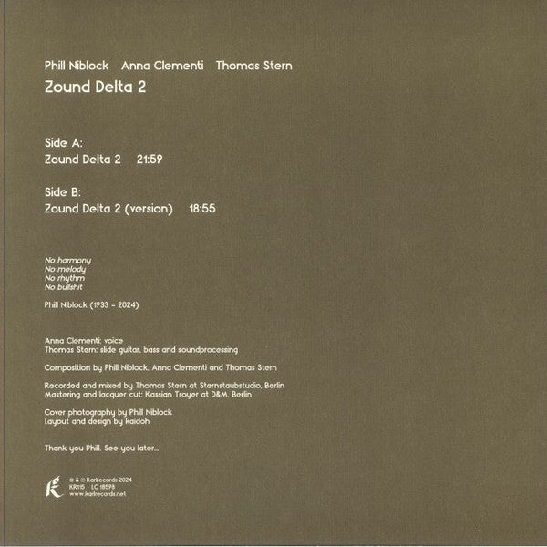 Phill Niblock, Anna Clementi, Thomas Stern : Zound Delta 2 (LP, Album, 180)