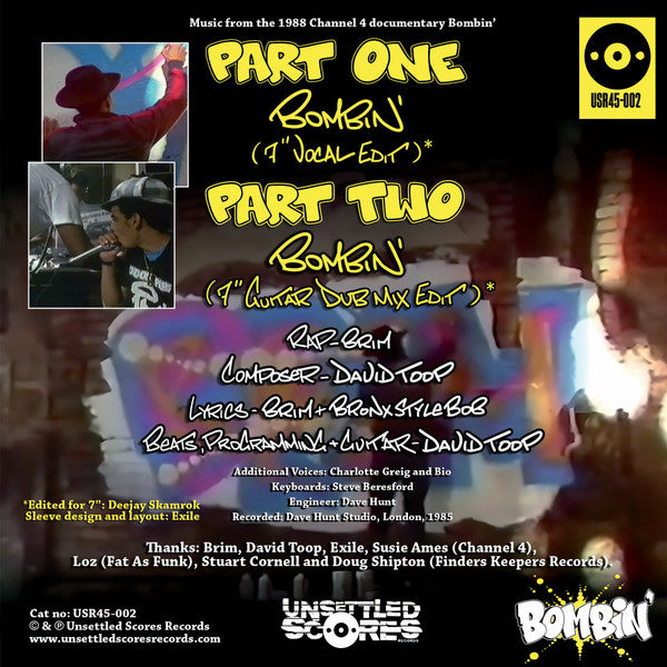 Brim – Bombin' (7", Unsettled Scores Records, 2024) Back Cover