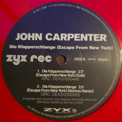 The Splash Band : John Carpenter's Die Klapperschlange (Escape From New York) (12", Maxi, Ltd, RE, Red)