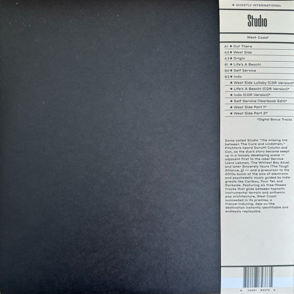 Studio – West Coast (LP, Fog Machine, Ghostly International, 2025) Back Cover