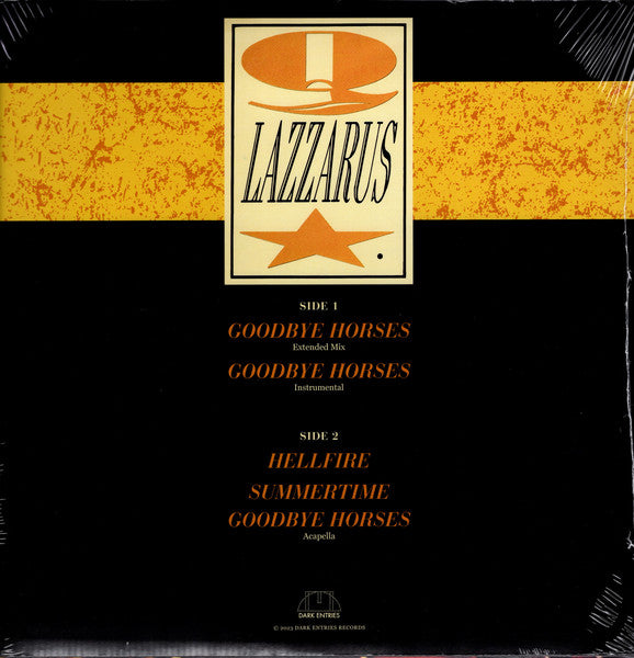 Q Lazzarus – Goodbye Horses (12", Dark Entries, 2025) Back Cover