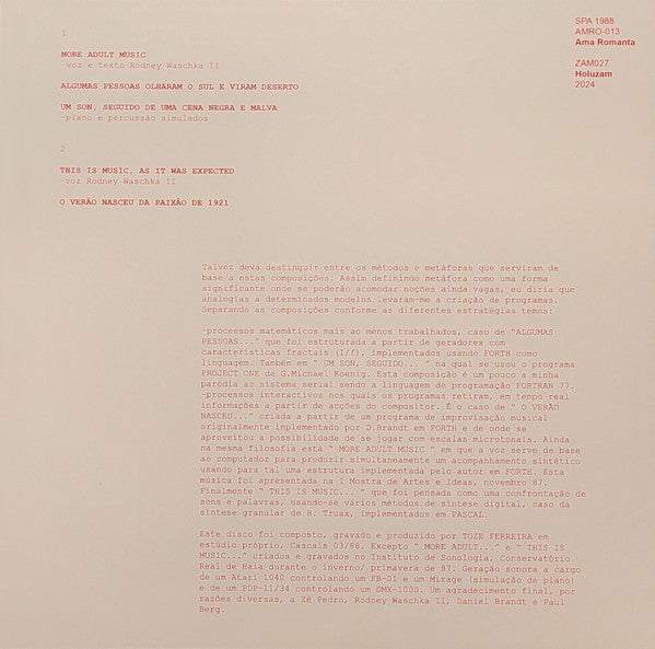 Tózé Ferreira : Música De Baixa Fidelidade (LP, Album, RE, RM)