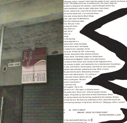 ML Ambiano – Hôtel D'Amour / Inside The Cyborg Kidney (12", TAX FREE RECORDS, 2025) Back Cover