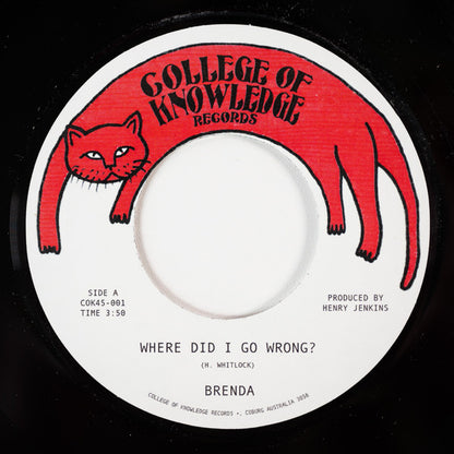 Brenda – Where Did I Go Wrong? (7", College Of Knowledge Records, 2025) Front Cover