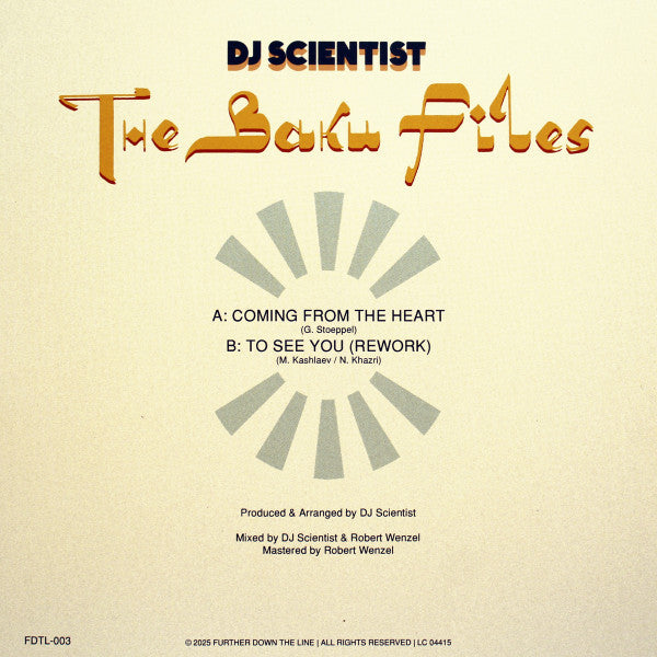 DJ Scientist – The Baku Files (7", Further Down The Line, 2025) Back Cover