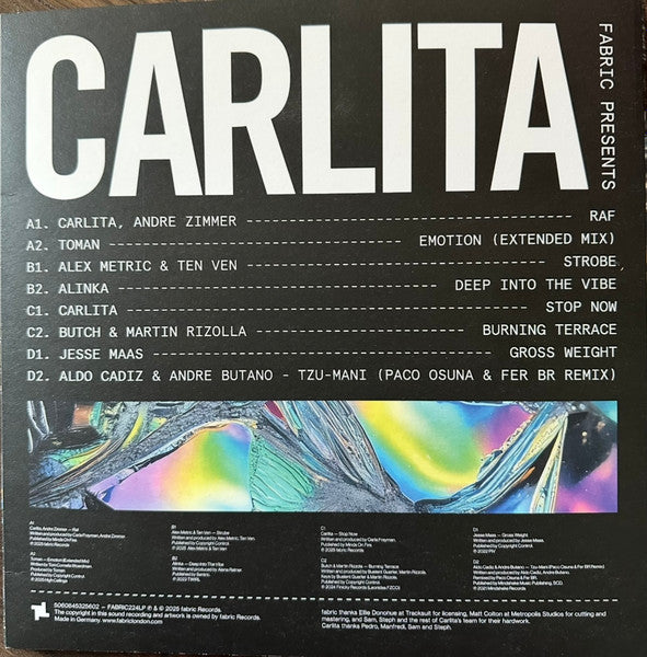 Carlita – fabric presents Carlita (12", Fabric Records, 2025) Back Cover