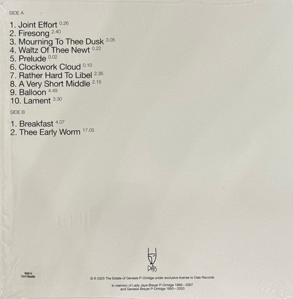 Early Worm – Early Worm (LP, Clear Smoke, Dais Records, 2025) Back Cover