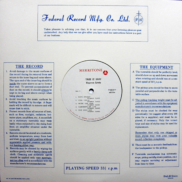 Hopeton Lewis : "Take It Easy" With The "Rock Steady" Beat (LP, Album, RE)