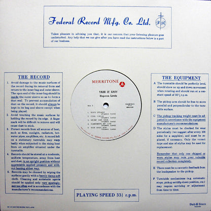 Hopeton Lewis : "Take It Easy" With The "Rock Steady" Beat (LP, Album, RE)