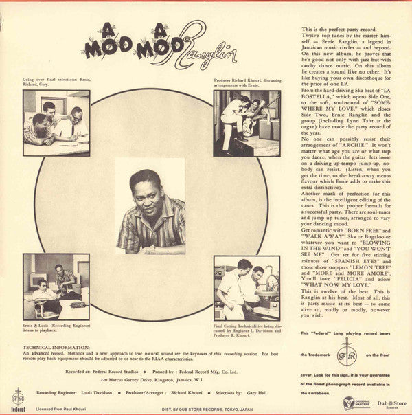 Ernie Ranglin – A Mod A Mod Ranglin (LP, Dub Store Records, 2012) Back Cover