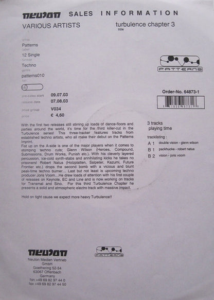 Various : Turbulence Chapter 3 (12", Promo, W/Lbl)