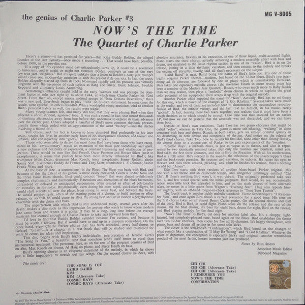 The Charlie Parker Quartet : Now's The Time (LP, Album, RE, RP, 180)