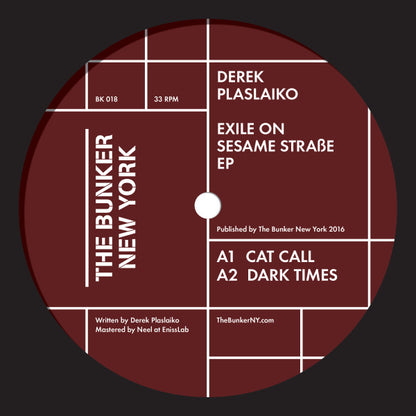 Derek Plaslaiko – Exile On Sesame Straße EP (12", Red, The Bunker New York, 2016) Back Cover