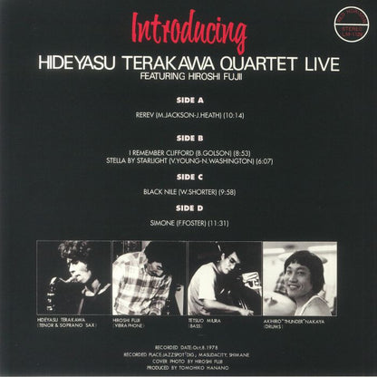 Hideyasu Terakawa Quartet Hiroshi Fujii – Introducing Hideyasu Terakawa Quartet Live Featuring Hiroshi Fujii (2xLP, 180g, Gatefold, BBE, 2023) Back Cover