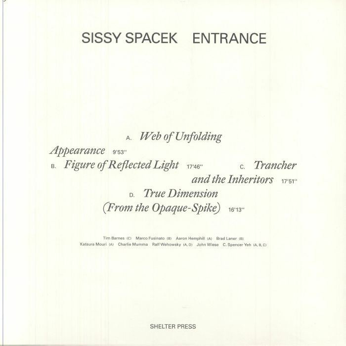 Sissy Spacek – Entrance (2xLP, Shelter Press, 2025) Back Cover