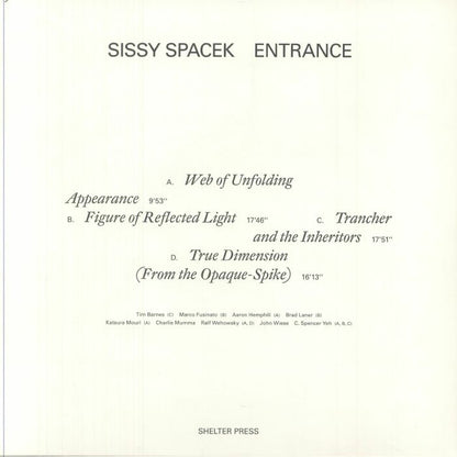 Sissy Spacek – Entrance (2xLP, Shelter Press, 2025) Back Cover