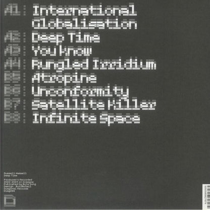 Russell Haswell – Deep Time (LP, Diagonal Records, 2025) Back Cover