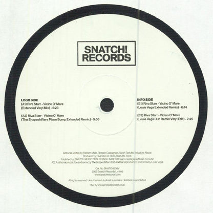 Riva Starr –  Vicino O' Mare (12", Snatch! Records, 2025) Back Cover