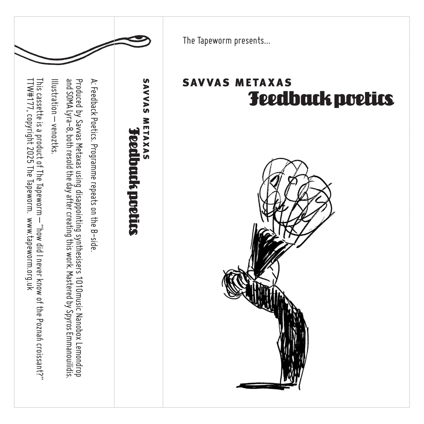 Savvas Metaxas – Feedback Poetics (Cassette, The Tapeworm, 2025) Front Cover