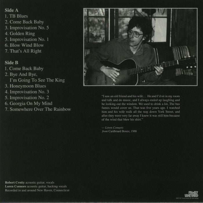 Robert Crotty Loren Connors – Robert Crotty With Me (Loren's Collection 1979-1987) (LP+CD, Family Vineyard, 2017) Back Cover