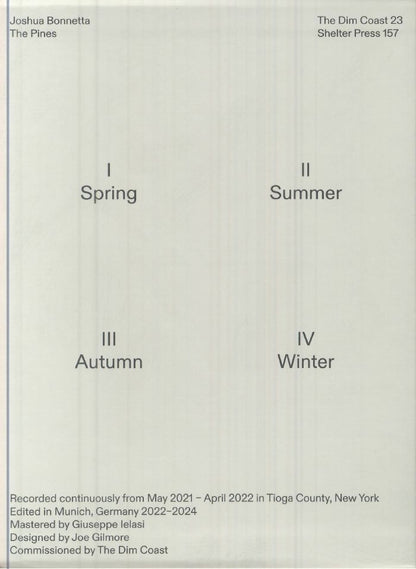 Joshua Bonnetta – The Pines (4xCD+Box Set, The Dim Coast, 2025) Back Cover