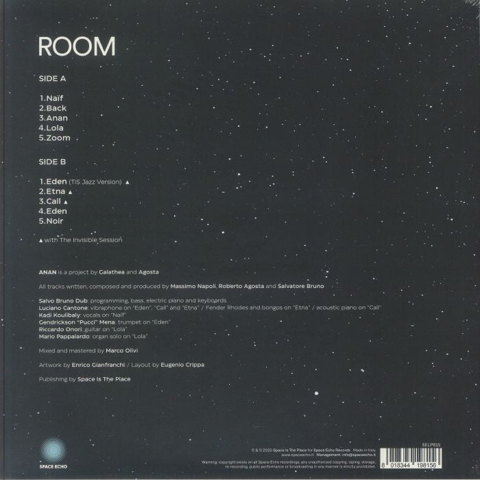 Anan – Room (LP, Space Echo Records, 2025) Back Cover