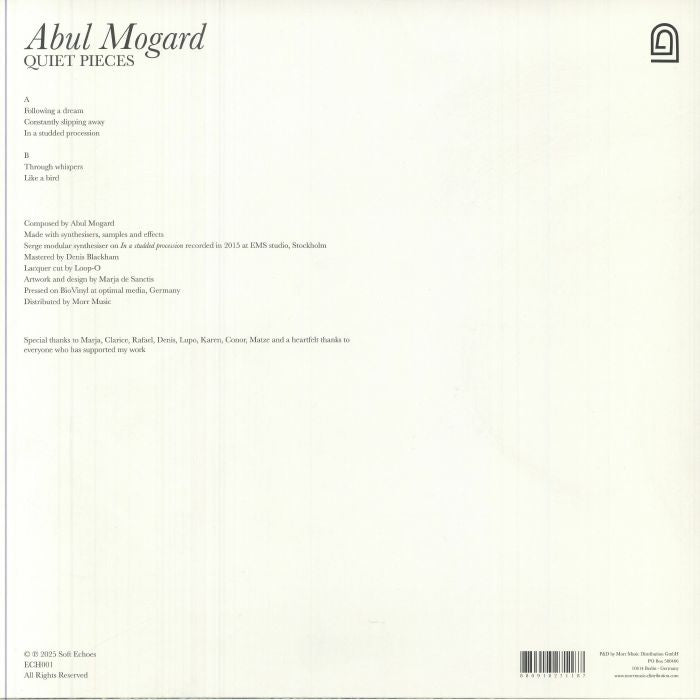 Abul Mogard – Quiet Pieces (LP, Soft Echoes, 2025) Back Cover