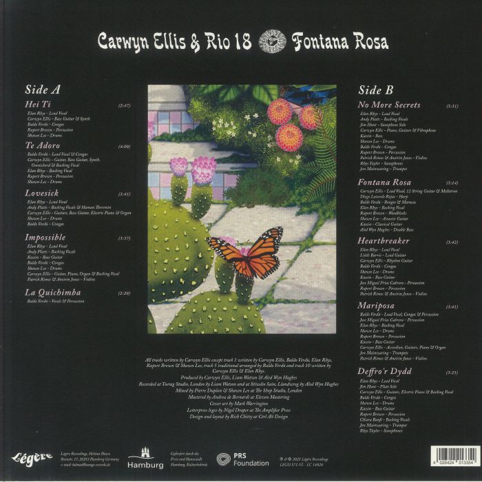 Carwyn Ellis & Rio 18 – Fontana Rosa (LP, Légère Recordings, 2025) Back Cover