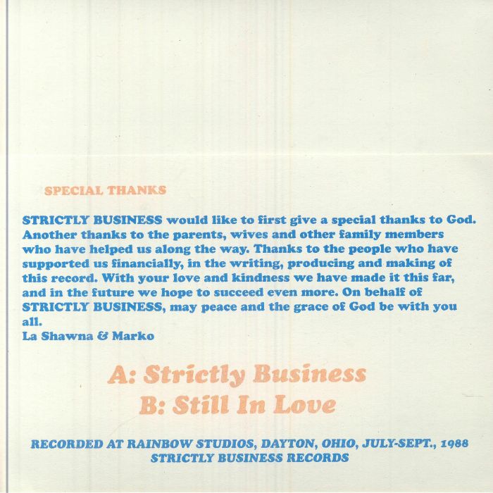 Strictly Business – Strictly Business (7", Athens Of The North, 2025) Back Cover