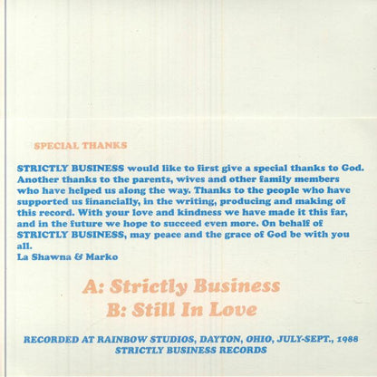 Strictly Business – Strictly Business (7", Athens Of The North, 2025) Back Cover