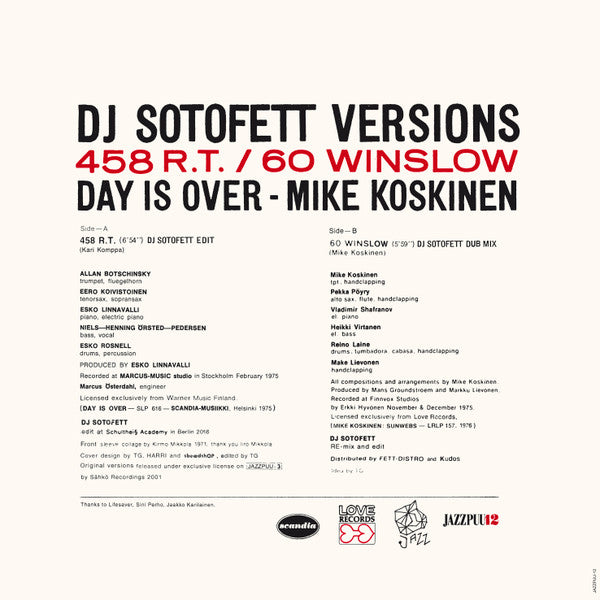 Day Is Over / Mike Koskinen : DJ Sotofett Versions - 458 R.T. / 60 Winslow (12")