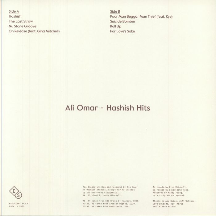 Ali Omar – Hashish Hits (LP, Efficient Space, 2025) Back Cover