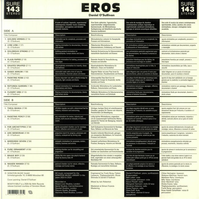 Daniel O'Sullivan – Eros (LP, Be With Records, 2025) Back Cover