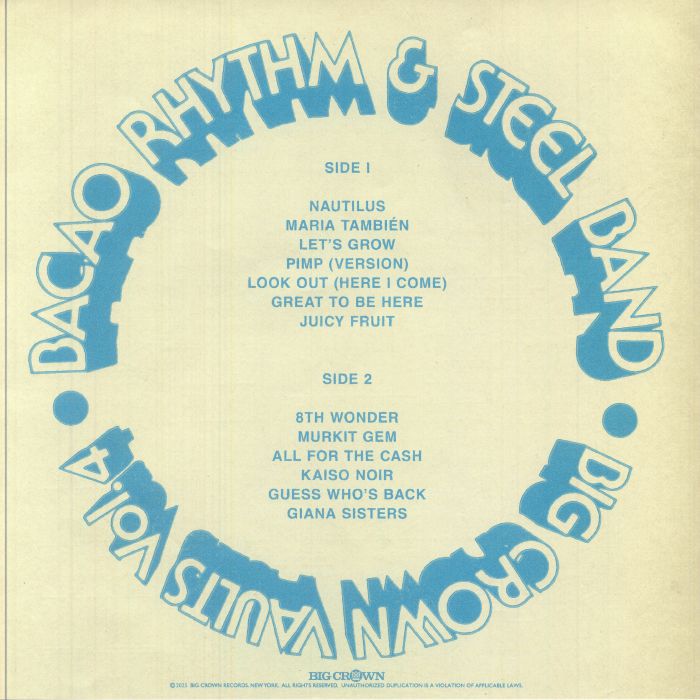 The Bacao Rhythm & Steel Band – Big Crown Vaults Vol. 4 (LP, Steel Sky, Big Crown Records, 2025) Back Cover