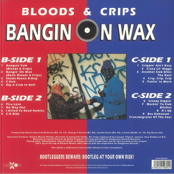 Bloods & Crips – Bangin On Wax (LP+LP, Red+Blue, Dangerous Records, 2024) Back Cover