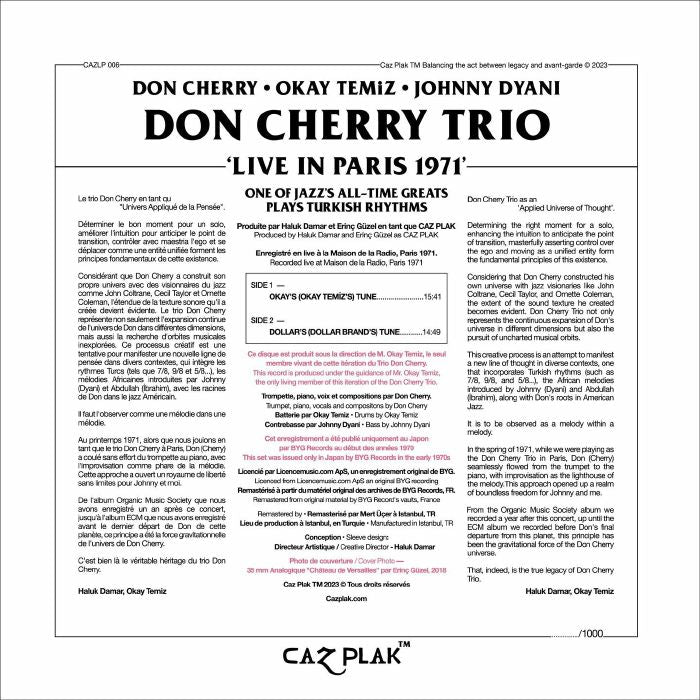 Don Cherry • Okay Temiz • Johnny Dyani, Don Cherry Trio - Live In Paris 1971 (The ORTF Recordings) (LP)