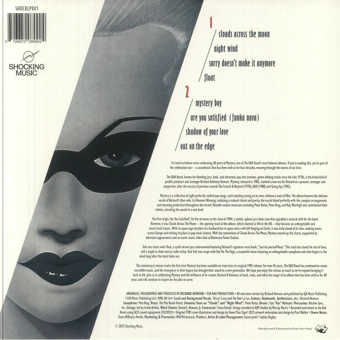 RAH Band – Mystery (LP, Shocking Music, 2025) Back Cover