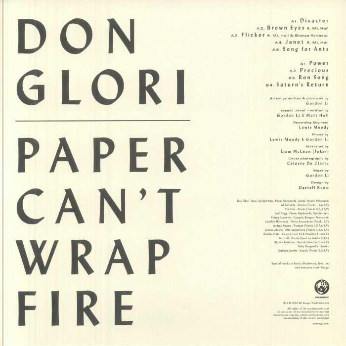Don Glori – Paper Can’t Wrap Fire (LP, Mr Bongo, 2025) Back Cover