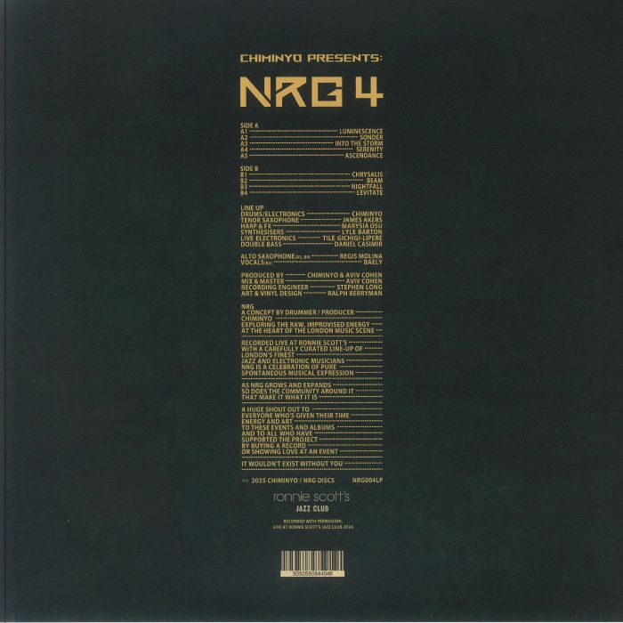 Chiminyo – NRG 4 (Live At Ronnie Scott's) (LP, NRG Discs, 2025) Back Cover